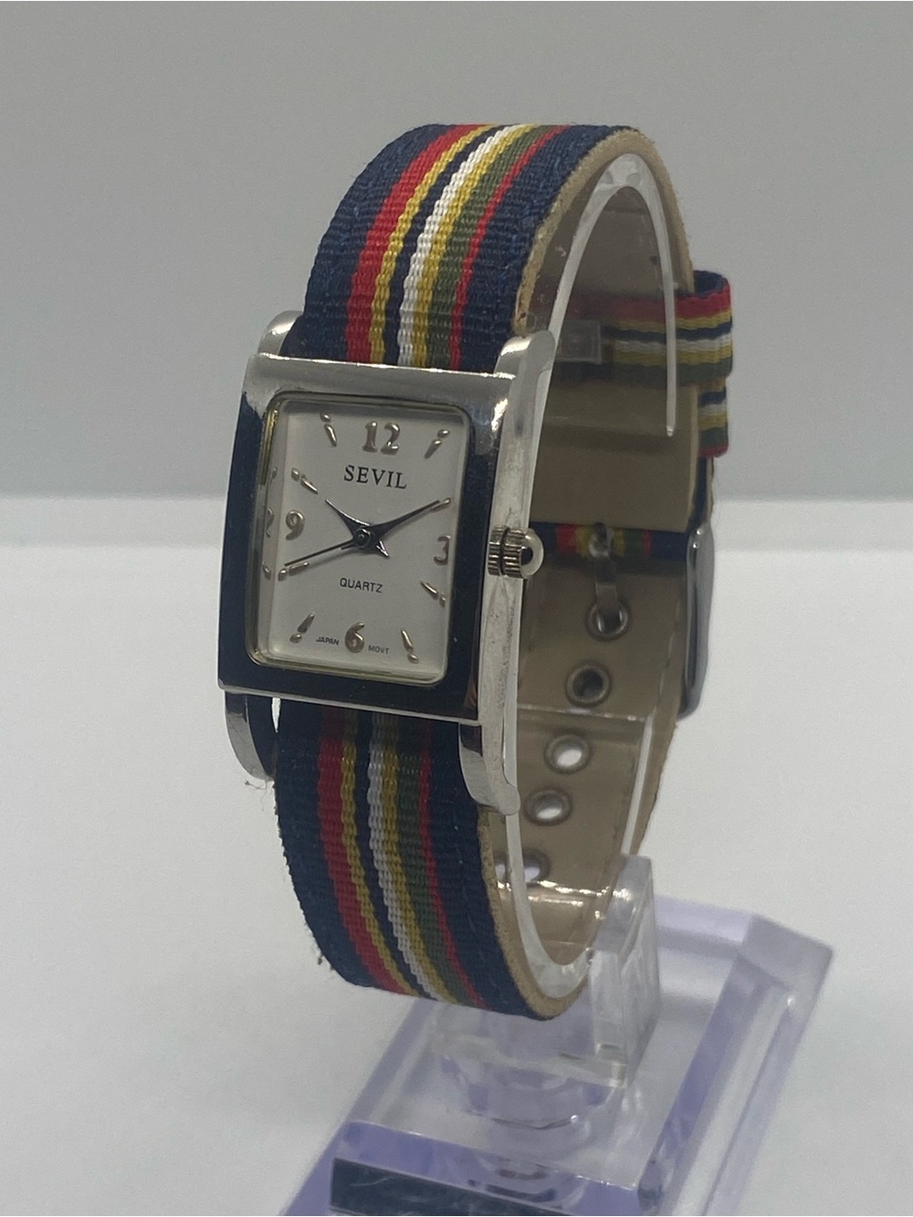 SEVIL Rectangular Quartz Watch with Multicolor Stripe Strap